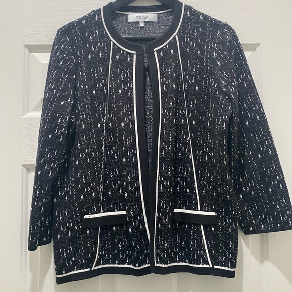 Jones Studio 3/4 Sleeve Black and White Cardigan, L - Picture 2 of 6